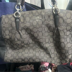 Coach Gray and Black Shoulder Bag with Signature Pattern